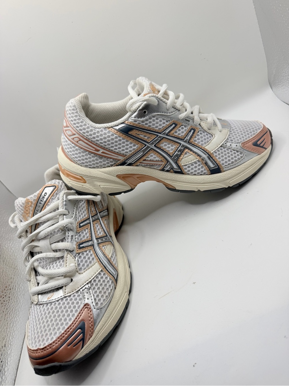 Asics Women's White and Rose Gold Athletic Sneakers